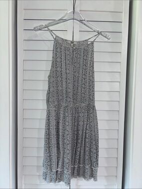True Craft Grey Printed Spaghetti-Strap Mini Dress